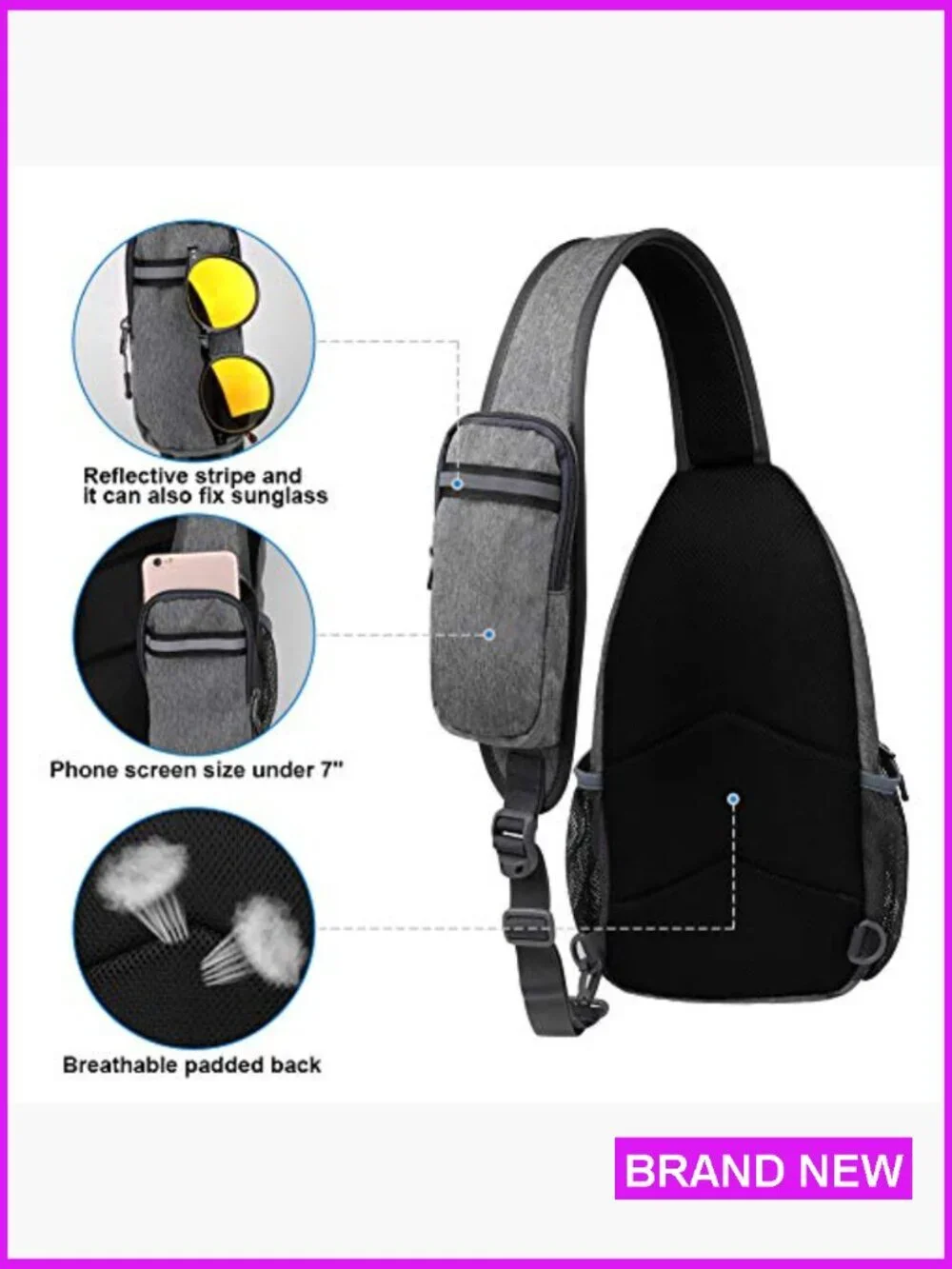 Crossbody Sling Backpack Travel Daypack Hiking Chest Bag Multiple Pockets